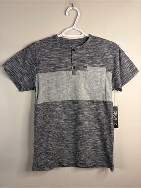 Galaxy By Harvic Boys Short Sleeve Henley Tee - Gray Heather NWT Size 14/16 #28